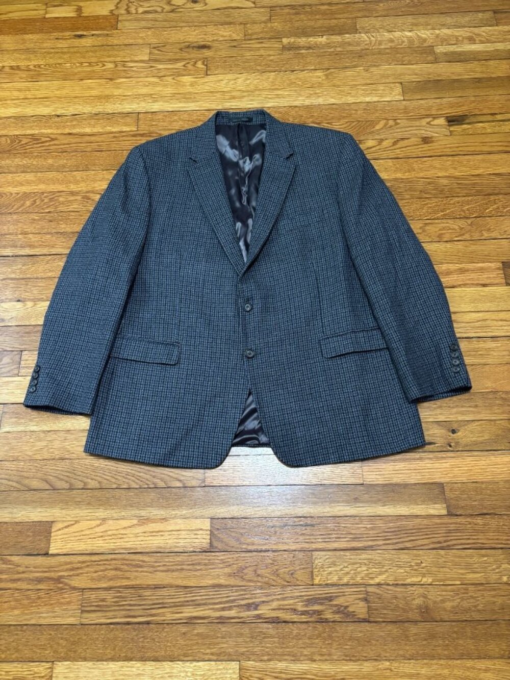 Lauren Ralph Lauren Mens Blazer Jacket Sz 48R Gray Houndstooth Wool Sport Coat